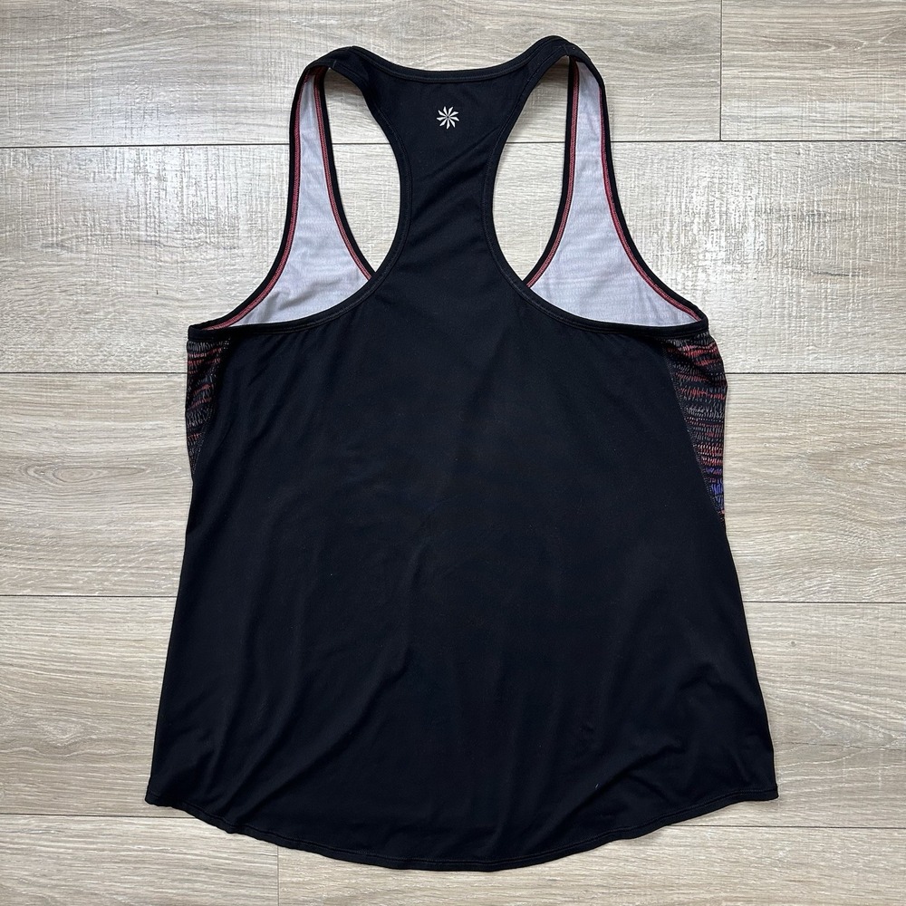 Athleta Black Pink Striped Tank Top Shirt Multicolor Stretch Scoop Neck Large - Picture 8 of 8